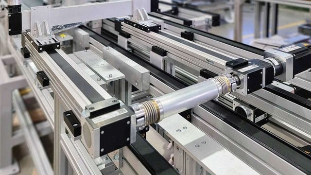 Das Foto zeigt Linearachsen mit Servoantrieb und ein TS2 Transfersystem von Bosch Rexroth.